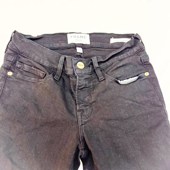 Frame Le Skinny de Jeanne Black Denim Jeans Gold Button Size 24 - Picture 6 of 9